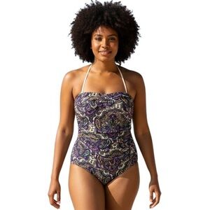 J.Crew Purple Paisley Bandeau Swimsuit Women’s Sz 2 Ruched Halter One Piece